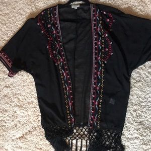 Cardigan sheer black with embroidery